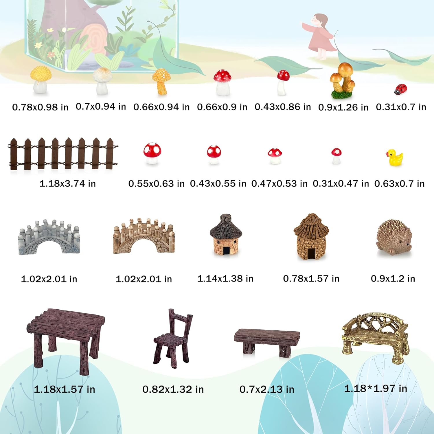 56 Pcs Fairy Garden Accessories, Mini Resin Animals Figures, Miniature Table and Chairs, Moss Bonsai Micro Landscape Ornaments Kit, Miniature Garden Kit, Terrarium Ornaments DIY Craft-VerdiqueGarden