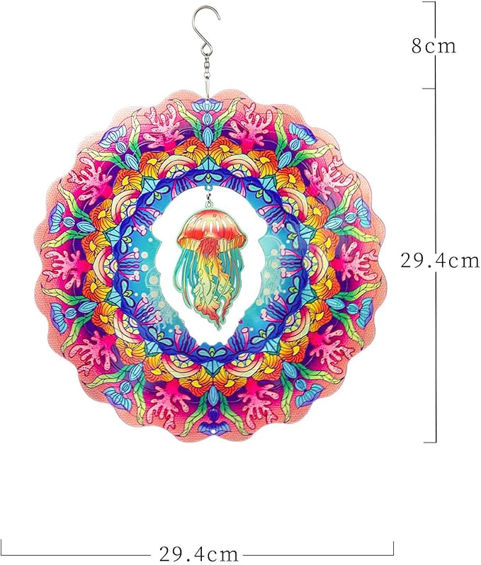 Jellyfish Wind Spinners Hanging Metal Wind Spinner for Outdoor & Indoor Decorations, Outdoor Decoration Wind Sculptures Art Decoration The for Family and friends12 inch-VerdiqueGarden