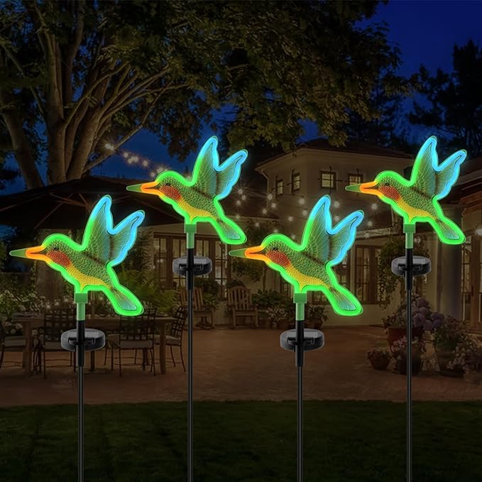 Hummingbird Solar Garden Decor,Hummingbird Outdoor Solar Lights,LED Hummingbirds Light Outside,Solar Garden Lights, Outdoor Decorations for Yard and Patio Pathway Lawn (2 Pack)-VerdiqueGarden