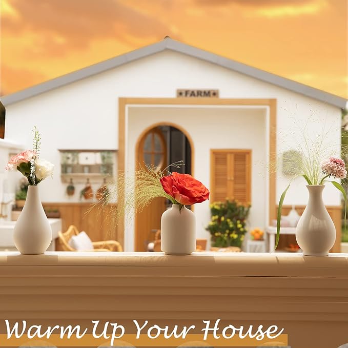 Ceramic Bud Vase Set of 8, Small Vase for Flowers, White Mini Bud Vase in Bulk for Centerpieces, Rustic White Ceramic Vase Set for Flowers, Room Décor, Wedding Party-VerdiqueGarden