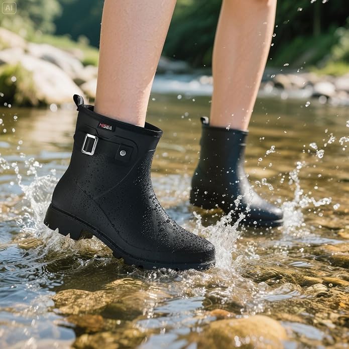 HISEA Women's Ankle Rain Boots Waterproof, Fashion Short Garden Shoes Anti-slip for Women with Comfortable Insole-VerdiqueGarden