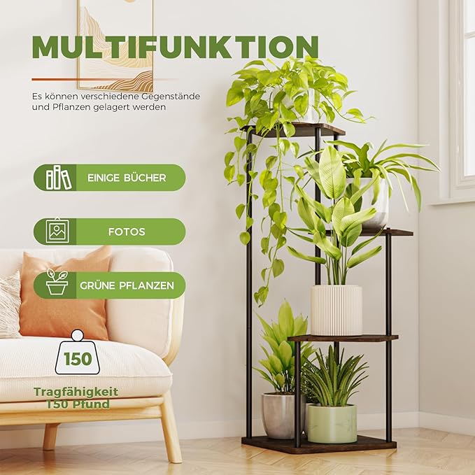 Bamworld Small Plant Stand Indoor, 4 Tier Metal Plant Shelf for Multiple Plants, Corner Flower Stand for Patio Garden Balcony Living Room Bedroom(Brown)-VerdiqueGarden