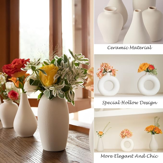 Ceramic Bud Vase Set of 8, Small Vase for Flowers, White Mini Bud Vase in Bulk for Centerpieces, Rustic White Ceramic Vase Set for Flowers, Room Décor, Wedding Party-VerdiqueGarden