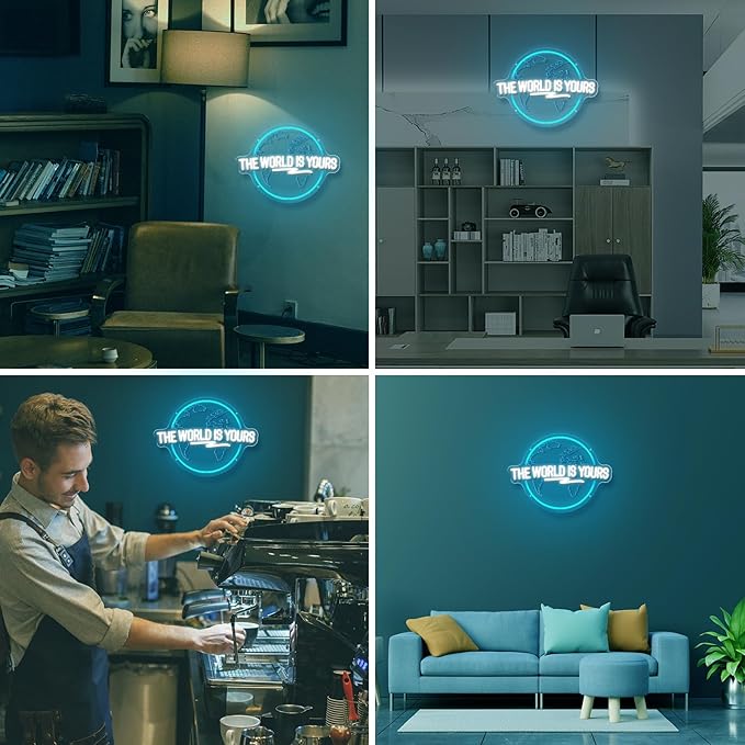 The World Is Yours Neon Sign, Carved Planet The World Is Yours LED Neon Light Signs for Wall Decor, Light Up Signs for Man Cave Game Room Bedroom Birthday Gift-VerdiqueGarden