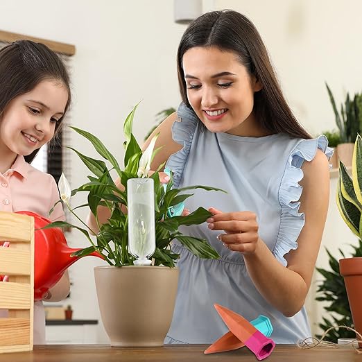 12 Pack Plant Watering Devices, Terracotta Self Watering Spikes with 25 oz Plastic Wine Bottles, Slow Release Plant Waterer Self Watering Planter for Vacation Indoor Outdoor Plant-VerdiqueGarden