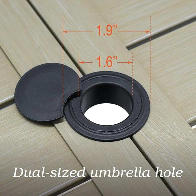 Outdoor Patio Table for 6 Person, Patio Dining Rectangle Table with 1.57" Umbrella Hole for Garden Lawn Backyard Parties, Black Metal Frame 63" L x 38" W x 29" H Brown-VerdiqueGarden