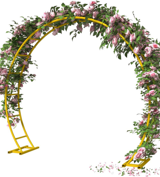 Queension Metal Arch Backdrop Stand 8Ft Wide 7Ft High, Wedding Arch Frame for Wedding Decorations, Balloon Arch Stand with Base for Ceremony, Outdoor Garden Arch Trellis for Climbing Plants, Gold-VerdiqueGarden