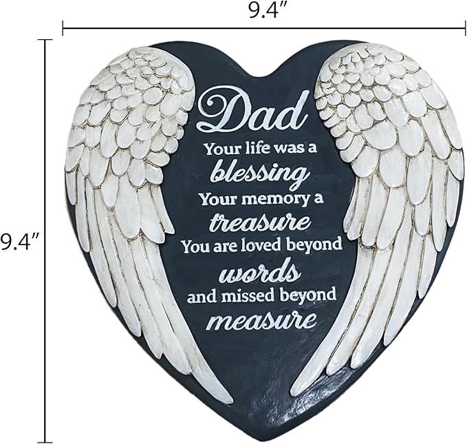 Dad Memorial Garden Stone, Dad Stepping Garden Memorial Stone, in Memory of Dad Stones Gifts for Loss of Father, Loss of Dad, Father Memorial Angel Wings Heart Stone TNS13-VerdiqueGarden