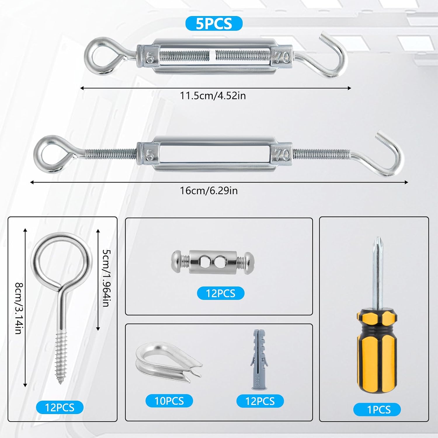 Turnbuckles for Cables Wire, 1/8" X 100Ft Blue PVC Coated Wire Rope Kit, Multi-use Steel Cable for Grape Vines/Clothes Line Outdoors for T Post/String Light Hanging/Garden Wire-VerdiqueGarden
