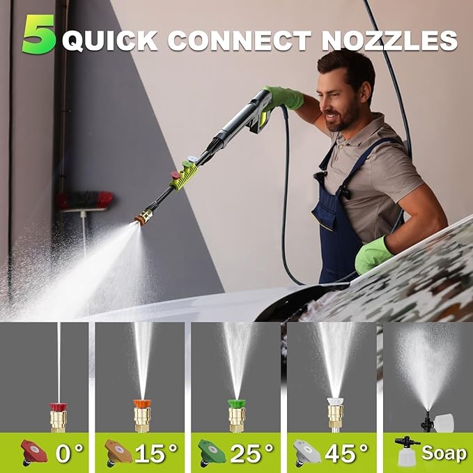 Pressure Washer, 5000PSI Max 3.6GPM with Foam Cannon 35FT Power Cord 4 Nozzles for Cars, Green-VerdiqueGarden