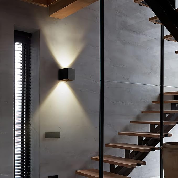 LANFU LED Aluminum Wall Lamp IP65 Waterproof, Black Modern Fashion Square Wall Lamp Wall Type Replaceable Bulb-VerdiqueGarden