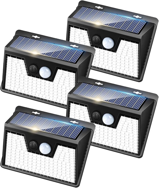 Peasur Solar Lights Outdoor Waterproof, 4 Pack 140LED Motion Sensor Light, 3 Modes Solar Powered Fence Security Lights for Patio Step Deck House Outside(Cool White)-VerdiqueGarden