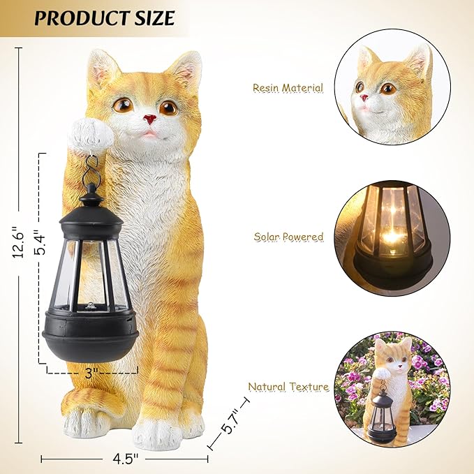 Cat Statues for Garden - Solar Powered Outdoor Cat Garden Statue, Crafted Garden Sculptures & Statues for Patio, Yard, Lawn, Gardening Gifts for Women and Mom(11" Cat)-VerdiqueGarden