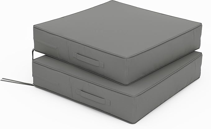 Patio Chair Cushions 24 X 24 X 5 Inch Waterproof Outdoor Seat Cushions for Patio Furniture, Outdoor Sofa Couch Pads with Ties & Handle, Set of 2, Light Grey-VerdiqueGarden