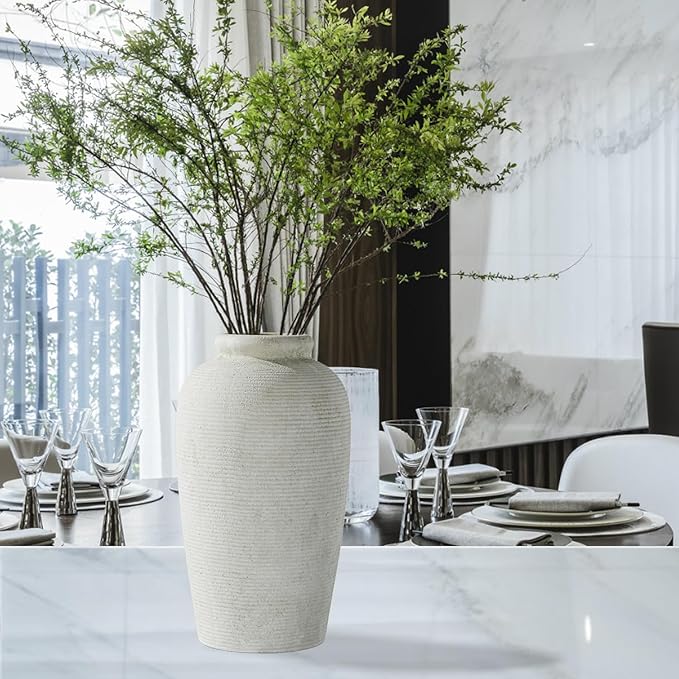 Decorative Ceramic Rustic vase,Tall vase for Minimalist Decoration,11" Large Vintage Vase for Home Decor,Centerpiece,Living Room,Enterway,White-VerdiqueGarden