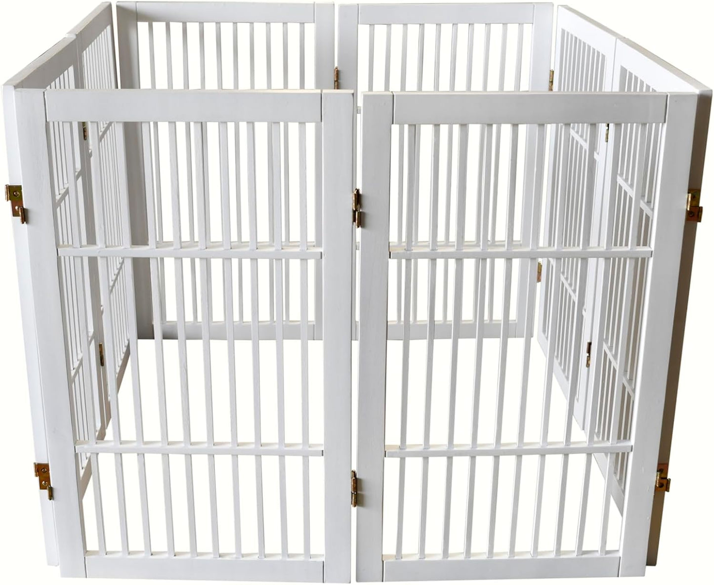 Pet Dog Gate Strong and Durable Freestanding Folding Acacia Hardwood Portable Wooden Fence Indoors or Outdoors by Urnporium (White Pet Gate, 8 Panel 30" Tall)-VerdiqueGarden