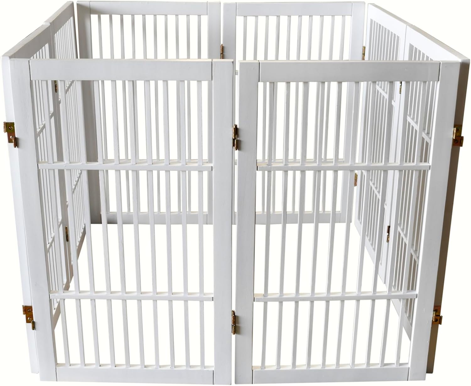 Pet Dog Gate Strong and Durable Freestanding Folding Acacia Hardwood Portable Wooden Fence Indoors or Outdoors by Urnporium (White Pet Gate, 8 Panel 30" Tall)-VerdiqueGarden