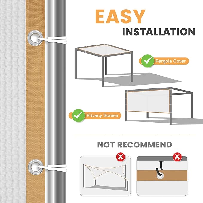 VICLLAX Shade Fabric Sun Shade Cloth with Every 2 FT Grommets for Patio Garden Pergola Cover Canopy 21x23 FT, Cream-VerdiqueGarden
