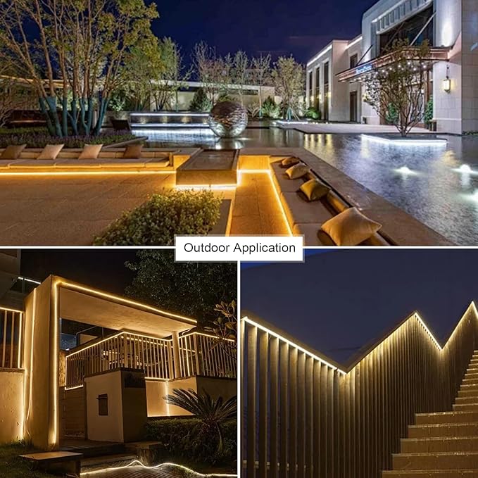 Outdoor LED Strip Lights,120LEDs/m Waterproof 32.8ft LED Light Strip Warm White Flexible LED Rope Lights for Garden Patio Cabinet,Bedroom,Commercial Lighting(32.8FT, Warm White)-VerdiqueGarden