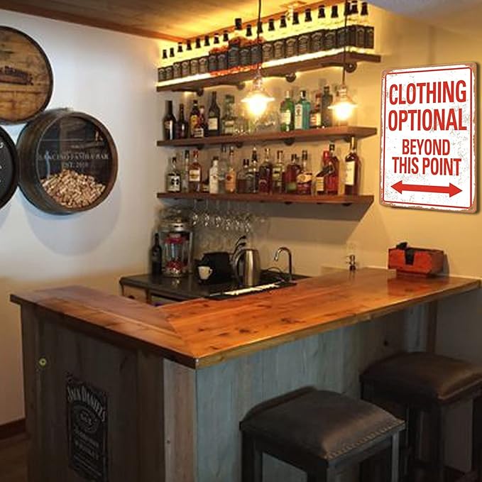 Clothing Optional Beyond This Point Sign Vintage Metal Tin Signs Man Cave Decor Bar Signs Wall Decor For Room Gifts For Men Red Sign 12 X 8 Inch-VerdiqueGarden
