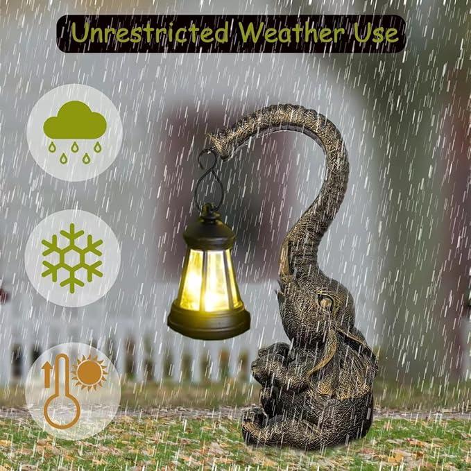 10.6 Inch Statue Elephant with Solar Outdoor Lights for Garden Decor，Lucky Present with Appeal For Birthdays(Man and Women and family)， Unique Housewarming Presents and Yard Decoration. (black)-VerdiqueGarden