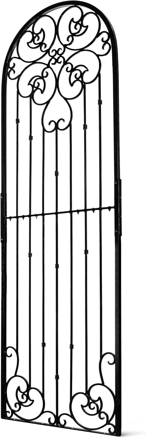 H Potter Black 8 Foot Tall Garden Trellis Wrought Iron Heavy Scroll Metal Decoration Lawn Patio and Wall Decor Screen for Rose Clematis Ivy Weather Resistant Patio Wall Art X Large (X-Large Black)-VerdiqueGarden