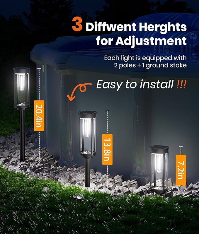 Solar Pathway Lights Outdoor Solar Lights Outdoor, IP65 Waterproof Auto On/Off Solar Garden Lights Solar Powered Landscape Lighting for Yard Walkway Driveway Pathway (Cool White, 2pack)-VerdiqueGarden