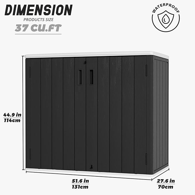 Large Outdoor Storage Box,Resin Sheds&Outdoor Storage Waterproof/Lockable,Outdoor Storage Cabinets for Balcony,Garage,Backyard (37Cu.ft-Black White)-VerdiqueGarden