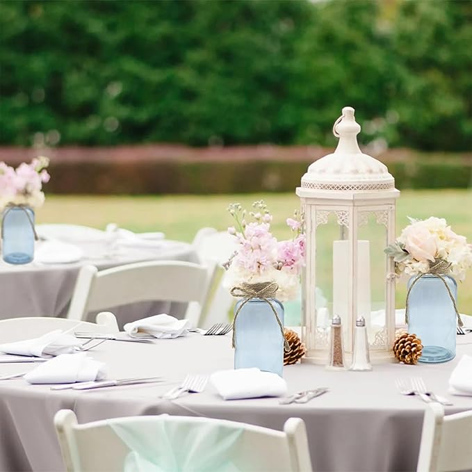 Vintage Glass Flower Vase，6 Pack Blue Farmhouse Glass Centerpiece Vases Mason Jars for Weddings, Parties & Home Decor Bulk (6, Blue)-VerdiqueGarden