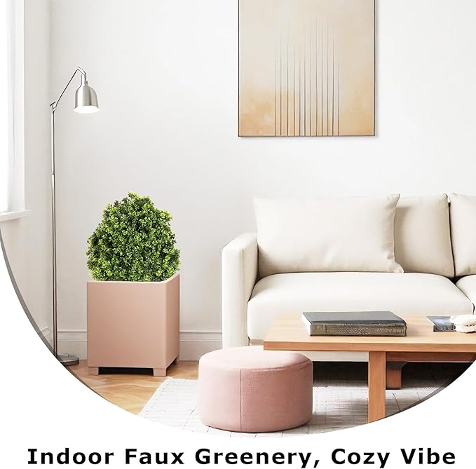 27“ Realistic Artificial Boxwood Topiary Trees Set of 2, Faux Boxwood Plants Outdoor UV-Resistant, No Maintenance Curb Appeal Fake Evergreen Bushes & Shrubs for Front Porch Outside Planter Decor-VerdiqueGarden