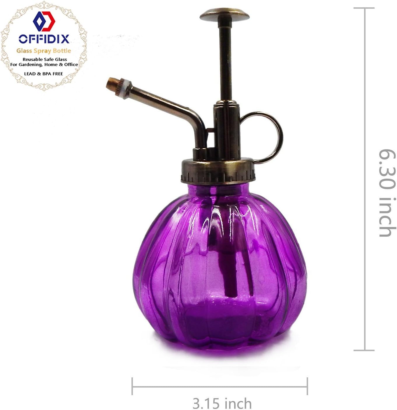 OFFIDIX Glass Watering Spray Bottle, 6.3" Tall Vintage Style Plant Mister with Bronze Plastic Top Pump One Hand Watering Can Glass Spary Bottle (Dark Purple)-VerdiqueGarden