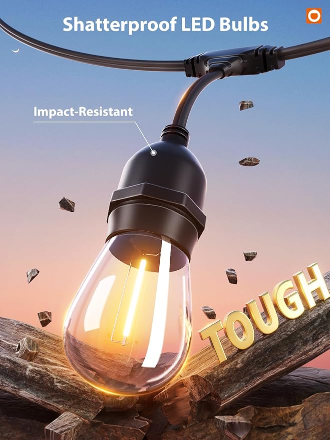 addlon Outdoor String Lights Timer Control, 48FT LED Patio Light with Edison Vintage Shatterproof Bulbs and Commercial Grade Weatherproof Strand - ETL Listed Heavy-Duty Decorative Lighting-VerdiqueGarden