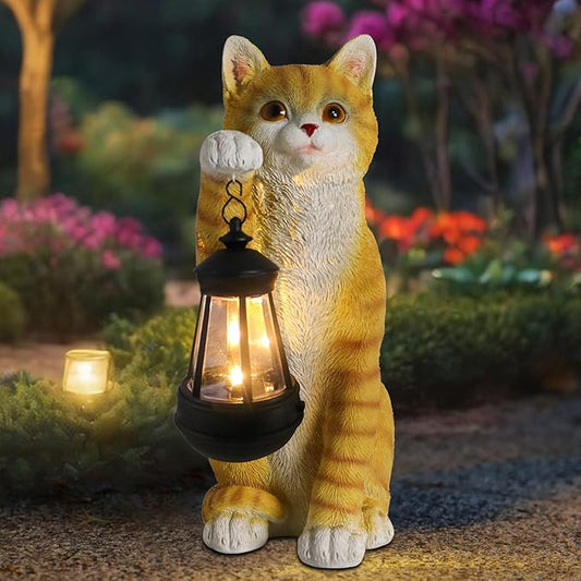 Cat Statues for Garden - Solar Powered Outdoor Cat Garden Statue, Crafted Garden Sculptures & Statues for Patio, Yard, Lawn, Gardening Gifts for Women and Mom(11" Cat)-VerdiqueGarden