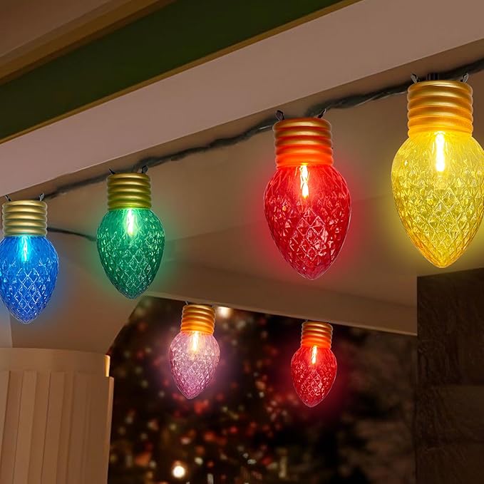 Jumbo Multicolor Christmas String Lights,16FT Jumbo Christmas Hanging Lights with 10 5'' LED C9 Large Strawberry Multicolor Bulbs, Hanging Christmas Decorations Lights for Home Tree Roof Yard Garden-VerdiqueGarden