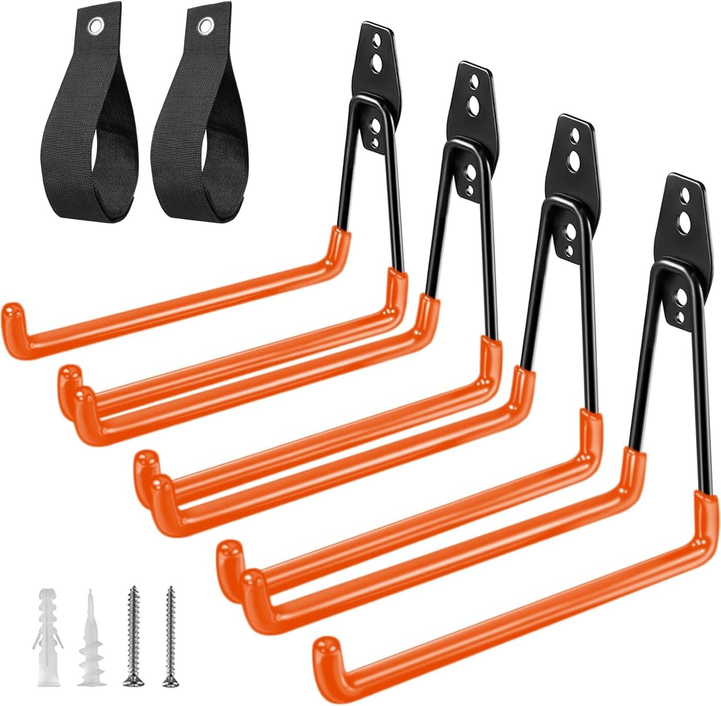 Heavy Duty Garage Hooks 4 Pack, 7.7 inch U Shaped Long Hanger, with 2 Extension Cord Holder Organizer, Wall Mounted Storage System, for Power and Garden Tool Hanging， Ladders, Bikes, Hose-VerdiqueGarden