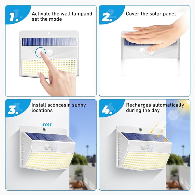 Solar Lights Outdoor Motion Sensor [138 LED/10 Packs] Solar Security Lights with 3 Lighting Modes Solar Wall Lights Waterproof Solar Powered Lights for Garden Fence Yard Deck, White-VerdiqueGarden