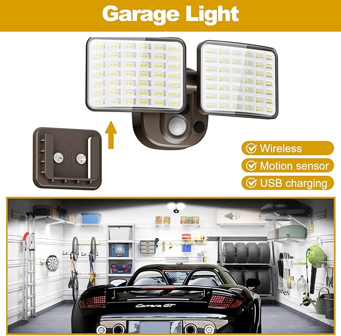 Rechargeable Battery Operated Motion Light 2500LM & 4000LM Motion Sensor Security Light(1-3 Months Endurance) USB Charging LED Flood Light Outdoor (Brown) 1 Pack-VerdiqueGarden