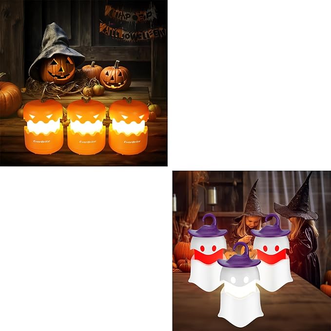 EverBrite 3-Pack Halloween Pumpkin Lantern & 3-Pack Halloween Hanging Ghost Lights-VerdiqueGarden