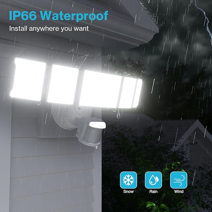 Olafus 100W Motion Sensor Outdoor Lights, 10000LM 6500K Daylight Flood Lights Outdoor Motion Sensor, Dusk to Dawn Outdoor Lighting, IP65 Waterproof Motion Detector Lights for Outside, White-VerdiqueGarden