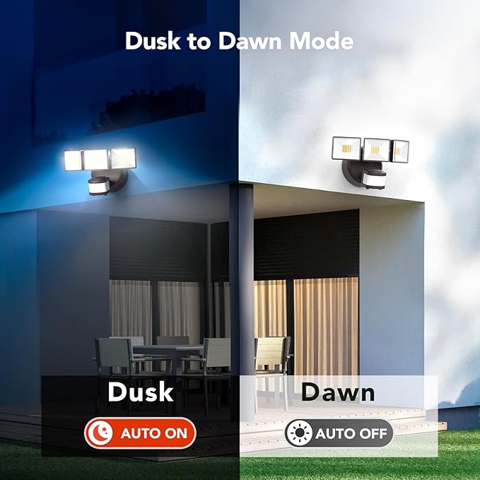 OREiN 4500LM/35W Flood Lights Outdoor, 180°/40FT Motion Sensor Outdoor Lights Dusk to Dawn Security Lights IP65 Waterproof 3 Modes for Outside 4500SQ.FT Front Door, Garage, Bronze (Hardwired)-VerdiqueGarden