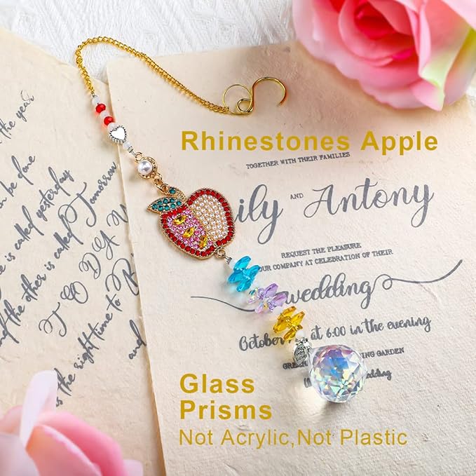 H&D HYALINE & DORA Set of 2 Crystal Sun Catchers Christmas Apple Pendant with Rhinestones, Hanging Colorful Crystal Ball Prism Sun Catcher for Home Wedding Party Christmas Garden Decor-VerdiqueGarden