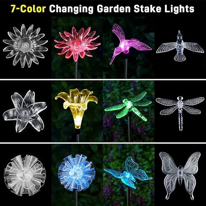 Solar Garden Lights Outdoor - 6 Pack LED Figurine Stake Lights, Color Changing Landscape Lighting, Halloween Decorative Flower Lights Solar Powered Waterproof for Patio Yard Pathway, Housewarming Gift-VerdiqueGarden