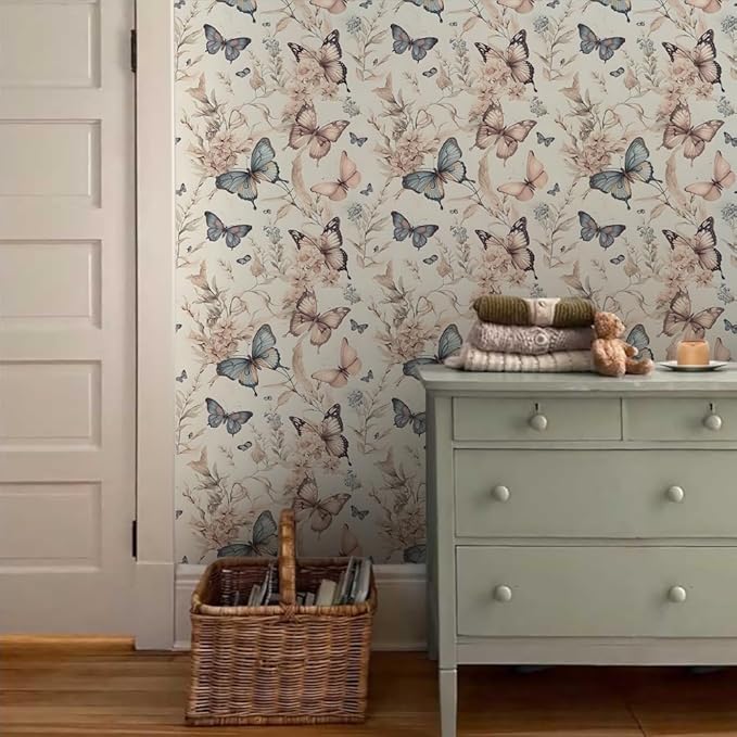 Wonderland Boho Butterfly Flowers Peel and Stick Wallpaper Self Adhesive Removable Easy Peel Off Stick on Wall Paper for Bedroom Cabinet Renter Friendly-VerdiqueGarden