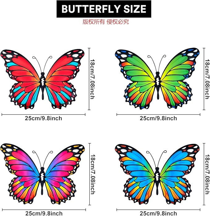 Oraytteo 4 Pack Metal Butterfly Wall Decor, Butterflies Wall Art Hanging Sculptures for Outdoor, Fence Patio Yard Tree Garden Home Decorations, Housewarming Gift-VerdiqueGarden