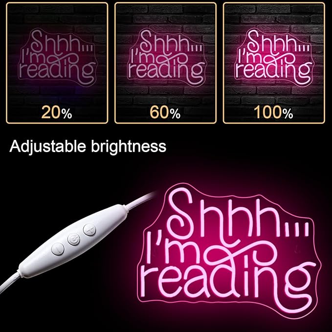 WLHOPE Shhh Im Reading Neon Sign Neon Signs for Wall Decor Dimmable Read Books Neon Lights LED Sign for Book Lovers Gifts Bedroom Bookstore Reading Room Library Study Room Decoration-VerdiqueGarden