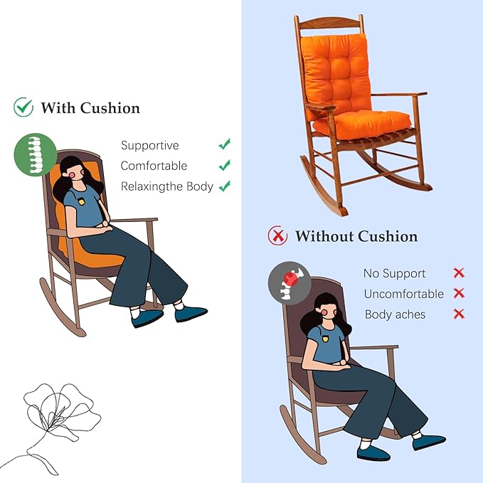 Patio Seat Cushions Set of 1, Indoor Outdoor Furniture Cushions, Tufted Rocking Chair Cushion Pad, Orange-VerdiqueGarden