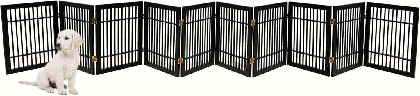 Pet Dog Gate Strong and Durable Freestanding Folding Acacia Hardwood Portable Wooden Fence Indoors or Outdoors by Urnporium (Black Pet Gate, 10 Panel 24" Tall)-VerdiqueGarden