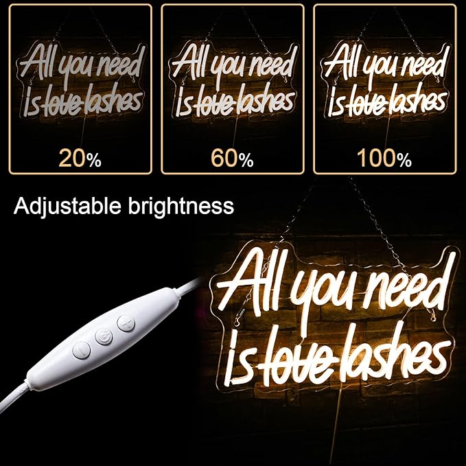 WLHOPE All you need is Lashes Neon Sign, Warm White Led Neon Signs for Wall Decor, USB Lash Neon Signs Letter Neon Lights for Bedroom Bar Party Girls Room Nail Room Salon, Lash Room Decoration-VerdiqueGarden