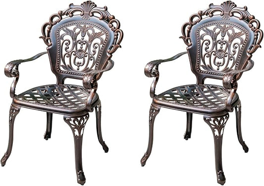 Outdoor Dining Chair Cast Aluminum Patio Chairs Set of 2 All-Weather Patio Dining Chair with Adjustable Feet for Backyard Garden (C-Style Finland Chair)-VerdiqueGarden