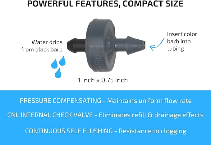 1 GPH Netafim Woodpecker Jr Pressure Compensating Dripper Emitters (35-Pack) Kit with Hole Punch Tool and Goof Plugs for Drip Irrigation Systems-VerdiqueGarden
